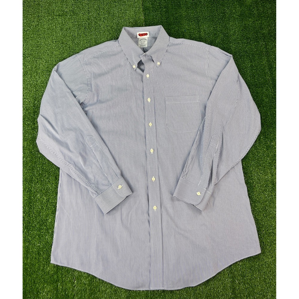 Brooks Brothers Regent Dress Shirt 17-34 Blue White Stripe Supima Cotton Mens
